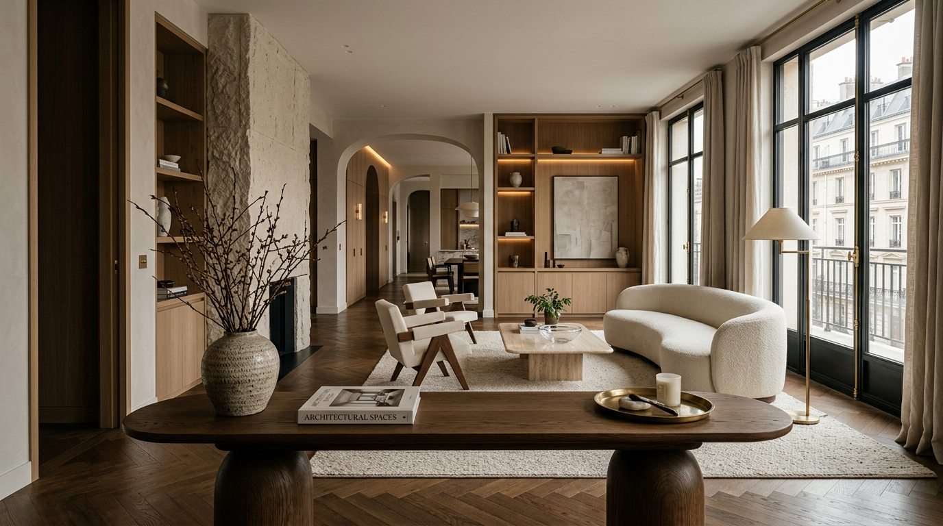Séjour d'un appartement contemporain rénové par AJD Rénovation