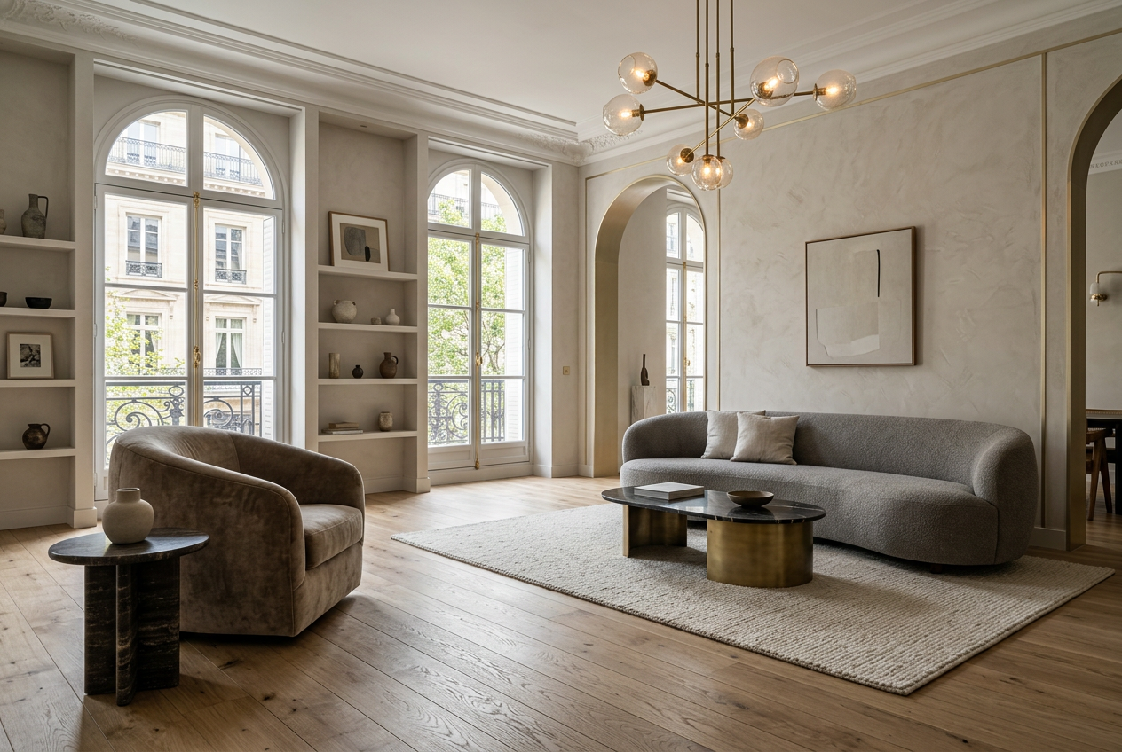 Salon haussmannien rénové par AJD Rénovation